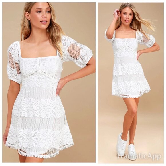 Free People Be Your Baby Lace Mini Dress Ivory Small S - Picture 2 of 8